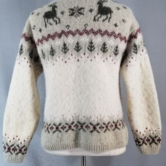 L L Bean sweater mens large White Gray Brown Wool Silk Crew Neck Winter FLAWED - Picture 13 of 15